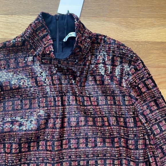Zara Red and Black Sequin Top M NWT - Picture 4 of 8